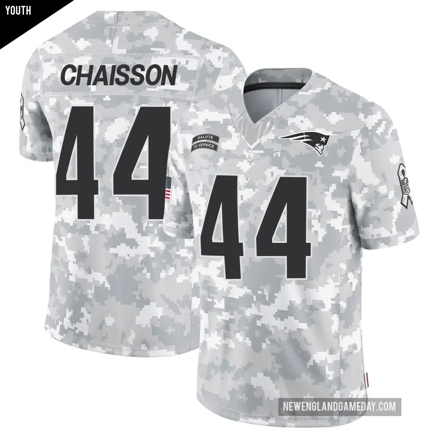 Youth New England Patriots ＃44 K'Lavon Chaisson Arctic Camo Limited 2024 Salute to Service Jersey