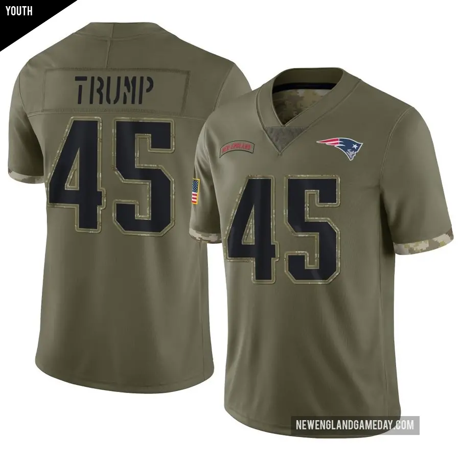 Youth New England Patriots ＃45 Donald Trump Olive Limited 2022 Salute To Service Jersey