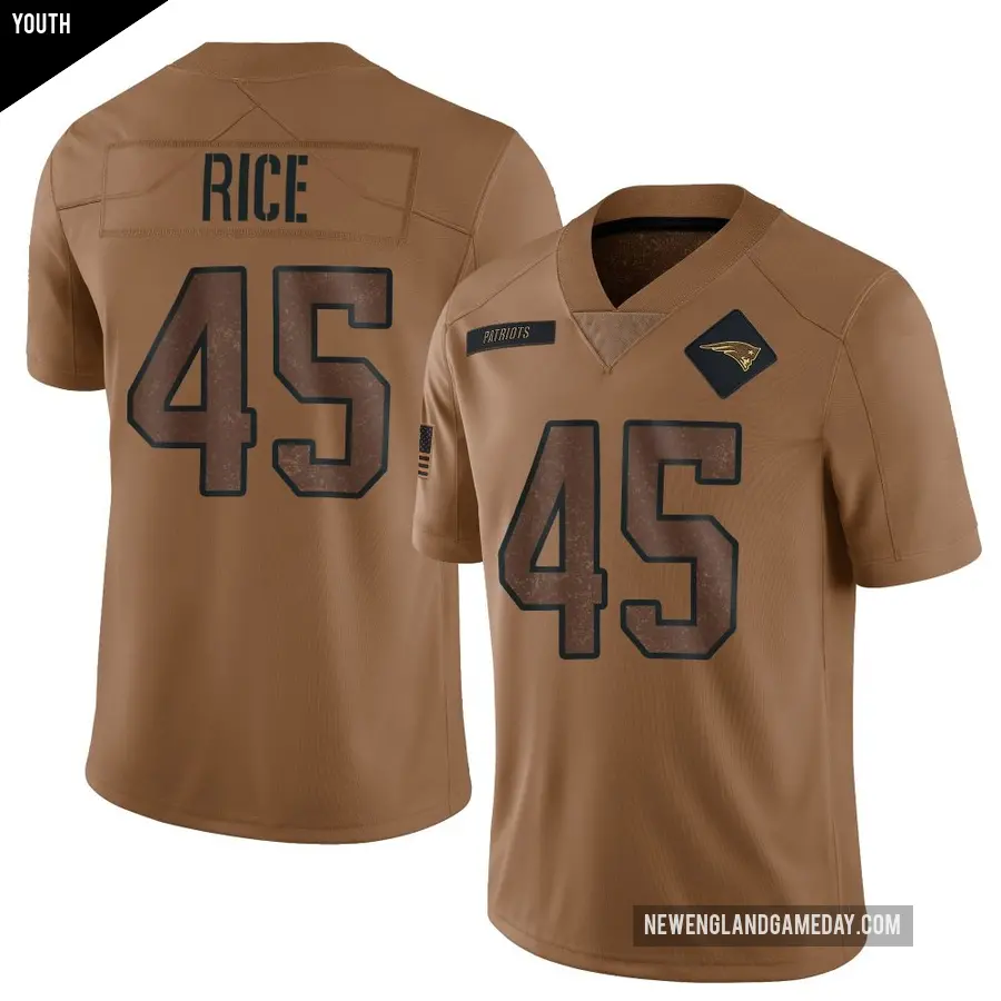Youth New England Patriots ＃45 Monty Rice Brown Limited 2023 Salute To Service Jersey