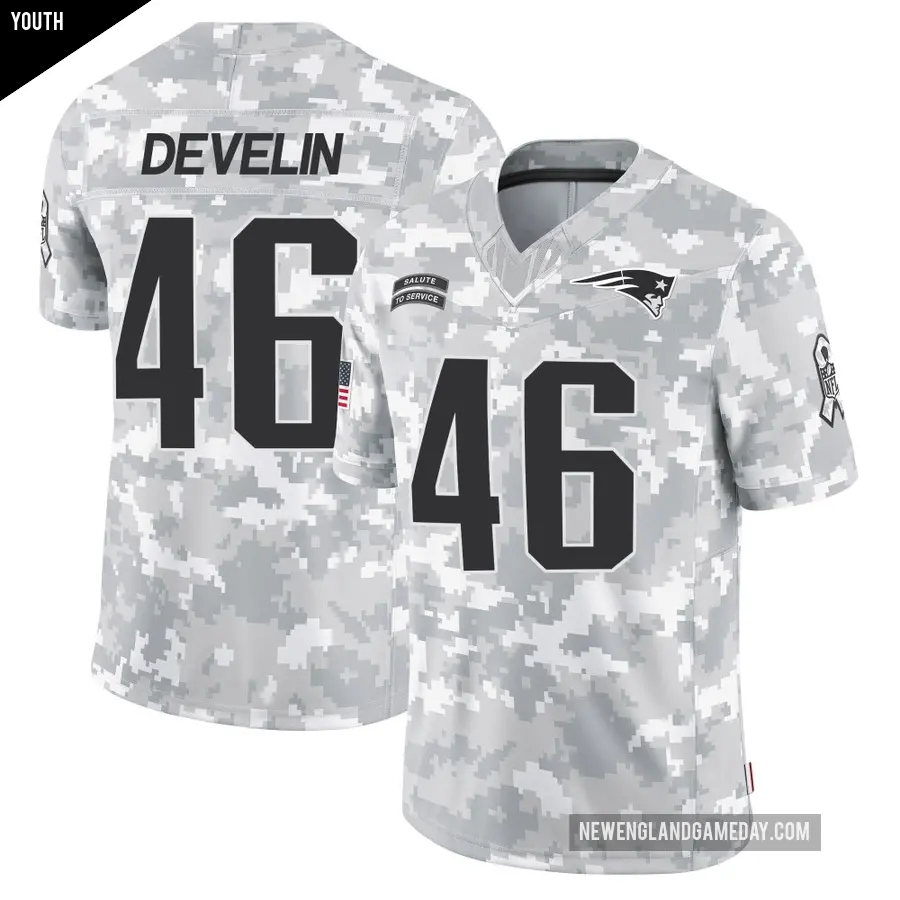 Youth New England Patriots ＃46 James Develin Arctic Camo Limited 2024 Salute to Service Jersey