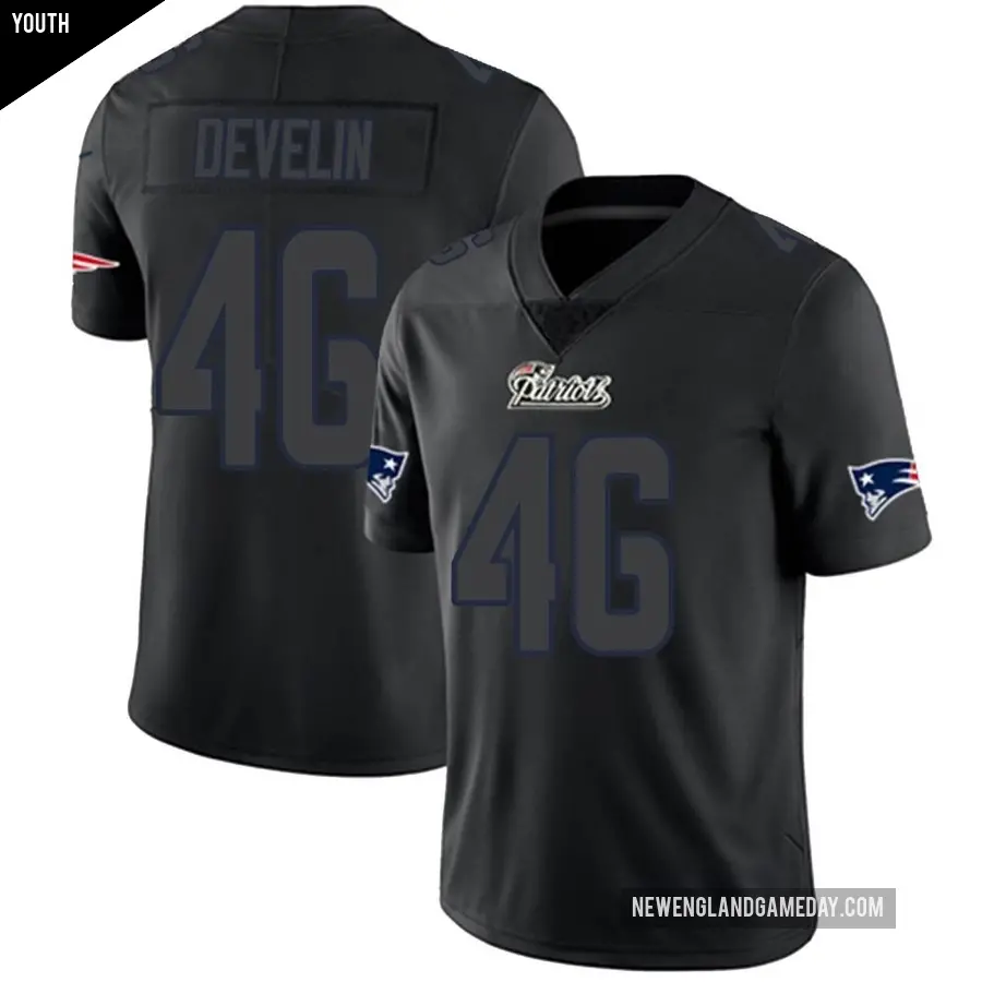 Youth New England Patriots ＃46 James Develin Black Impact Limited Jersey