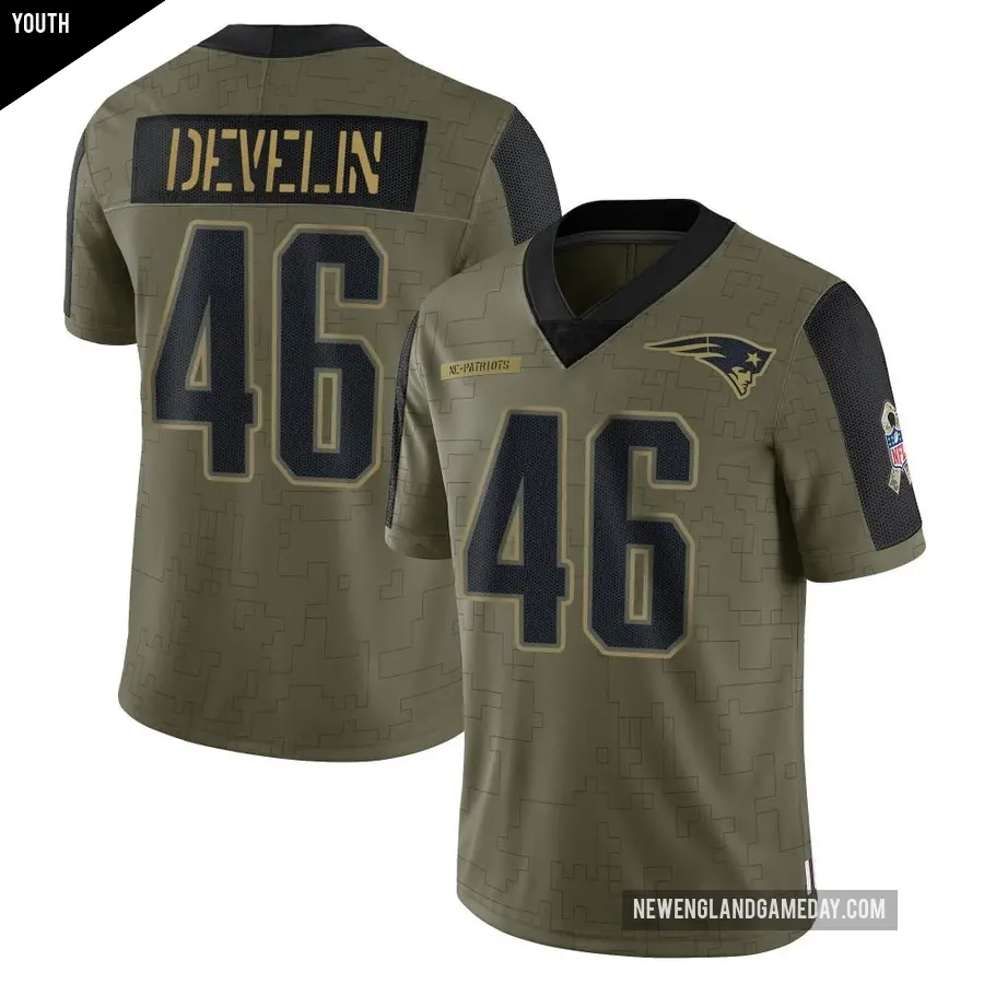Youth New England Patriots ＃46 James Develin Olive Limited 2021 Salute To Service Jersey