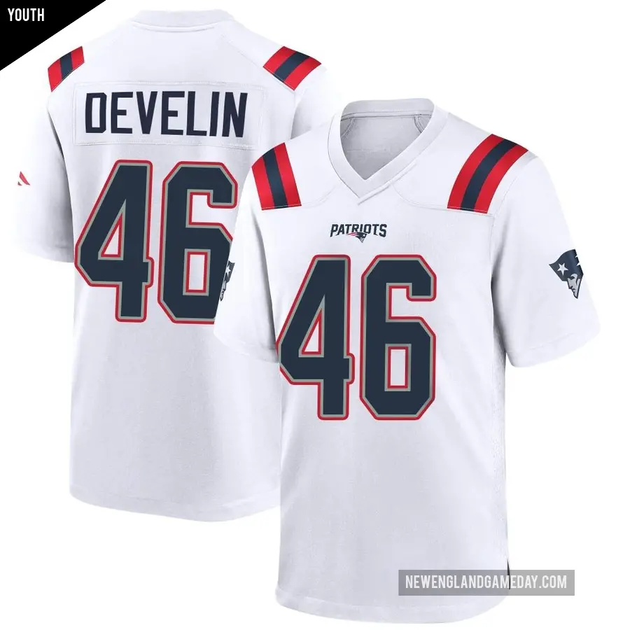Youth New England Patriots ＃46 James Develin White Game Jersey