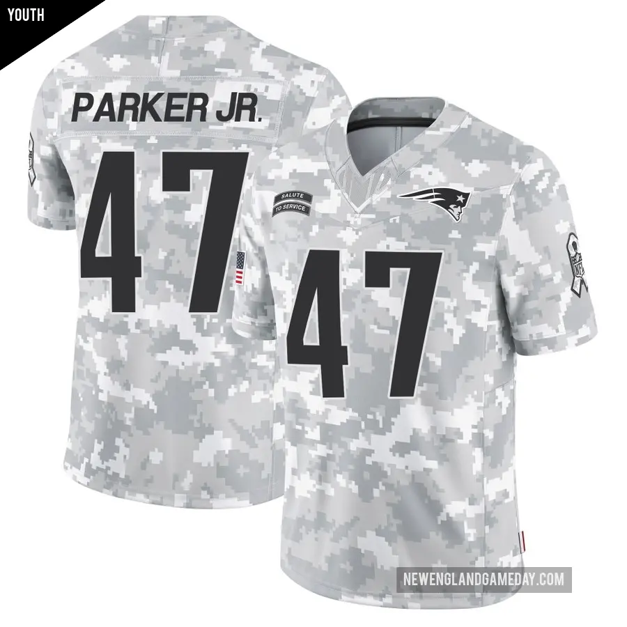 Youth New England Patriots ＃47 Andrew Parker Jr. Arctic Camo Limited 2024 Salute to Service Jersey