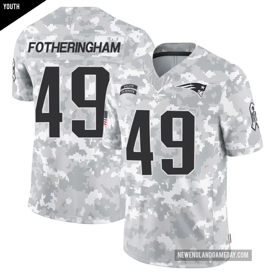 Youth New England Patriots ＃49 Cole Fotheringham Arctic Camo Limited 2024 Salute to Service Jersey