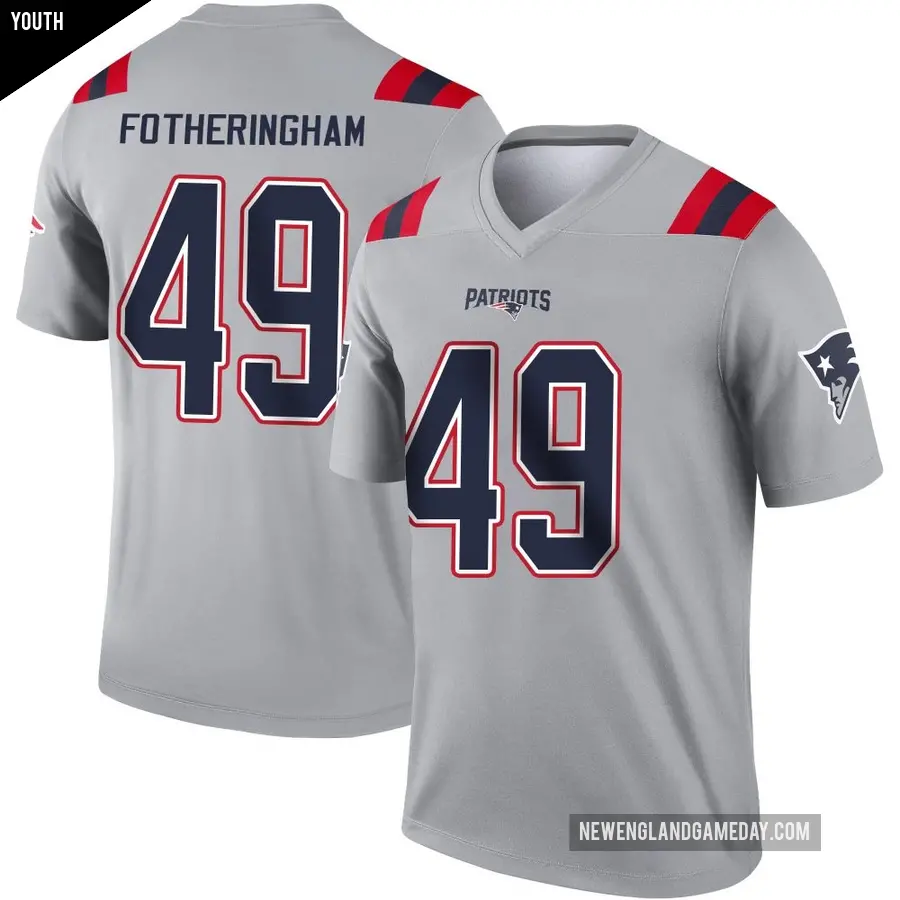 Youth New England Patriots ＃49 Cole Fotheringham Gray Legend Inverted Jersey
