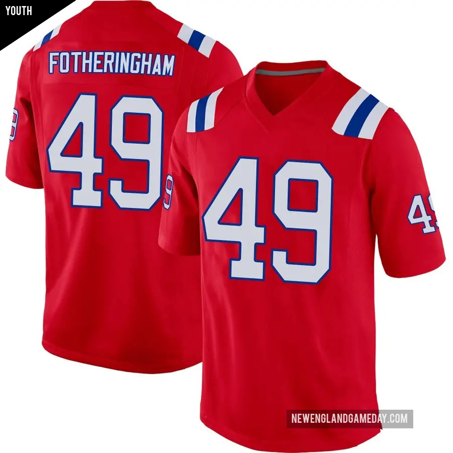 Youth New England Patriots ＃49 Cole Fotheringham Red Game Alternate Jersey