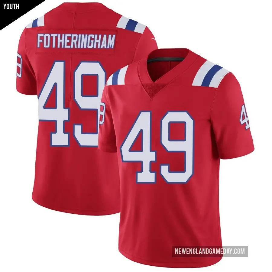 Youth New England Patriots ＃49 Cole Fotheringham Red Limited Vapor Untouchable Alternate Jersey