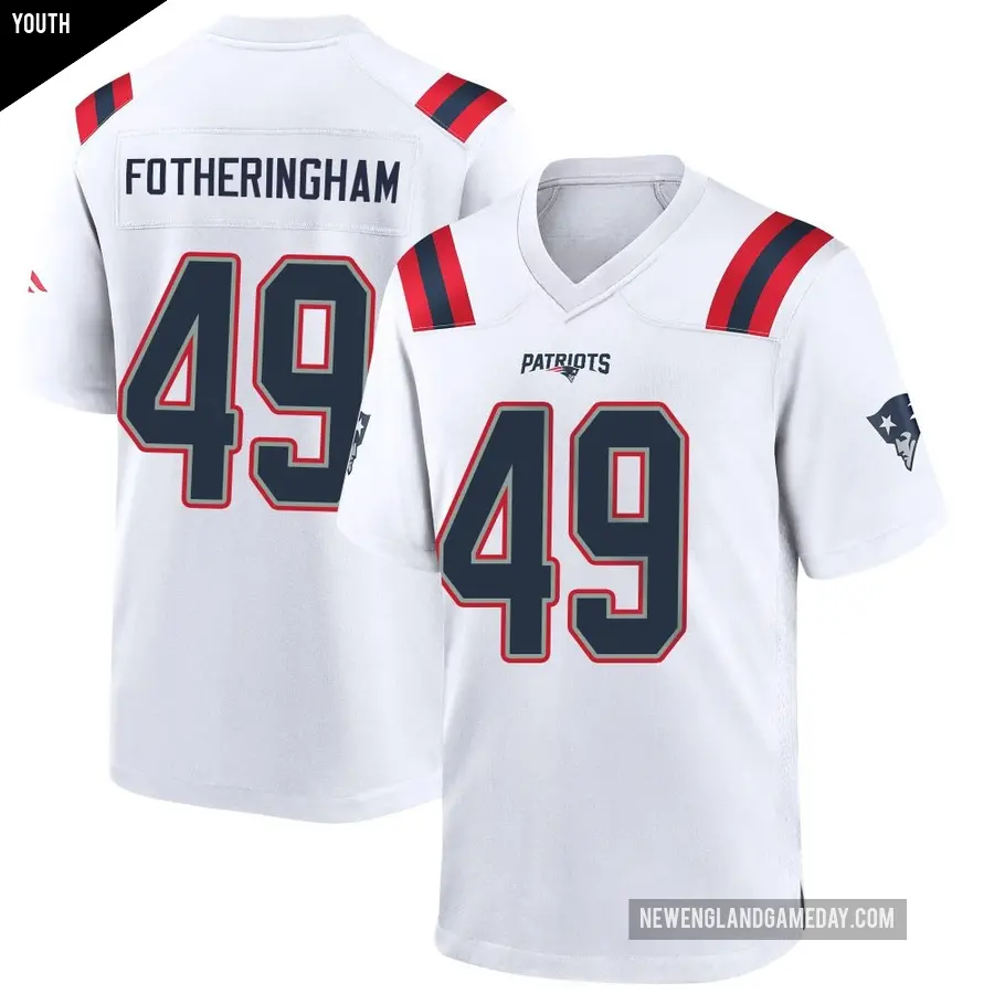 Youth New England Patriots ＃49 Cole Fotheringham White Game Jersey
