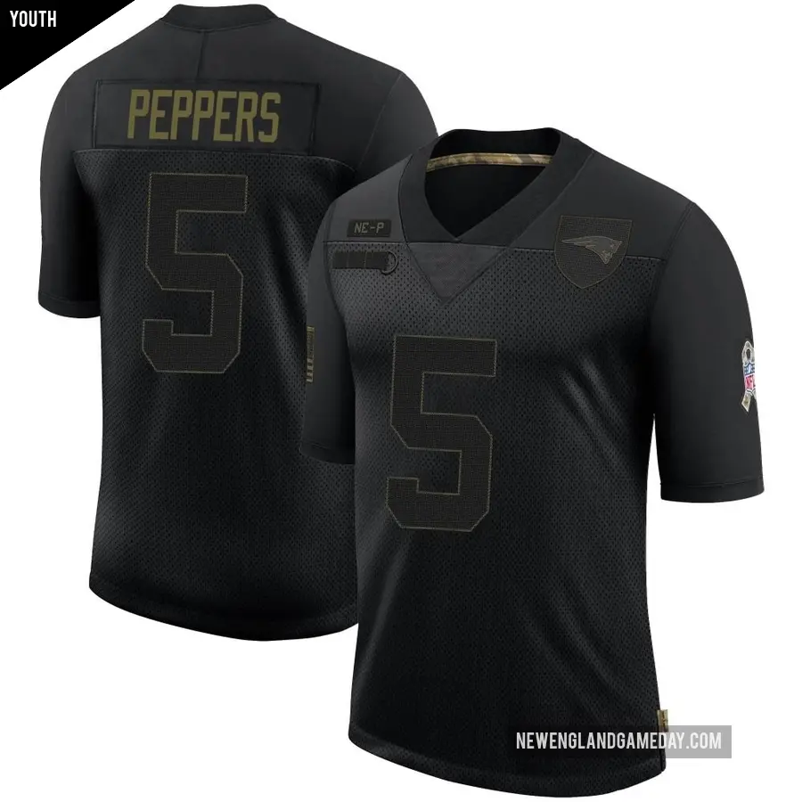 Youth New England Patriots ＃5 Jabrill Peppers Black Limited 2020 Salute To Service Jersey