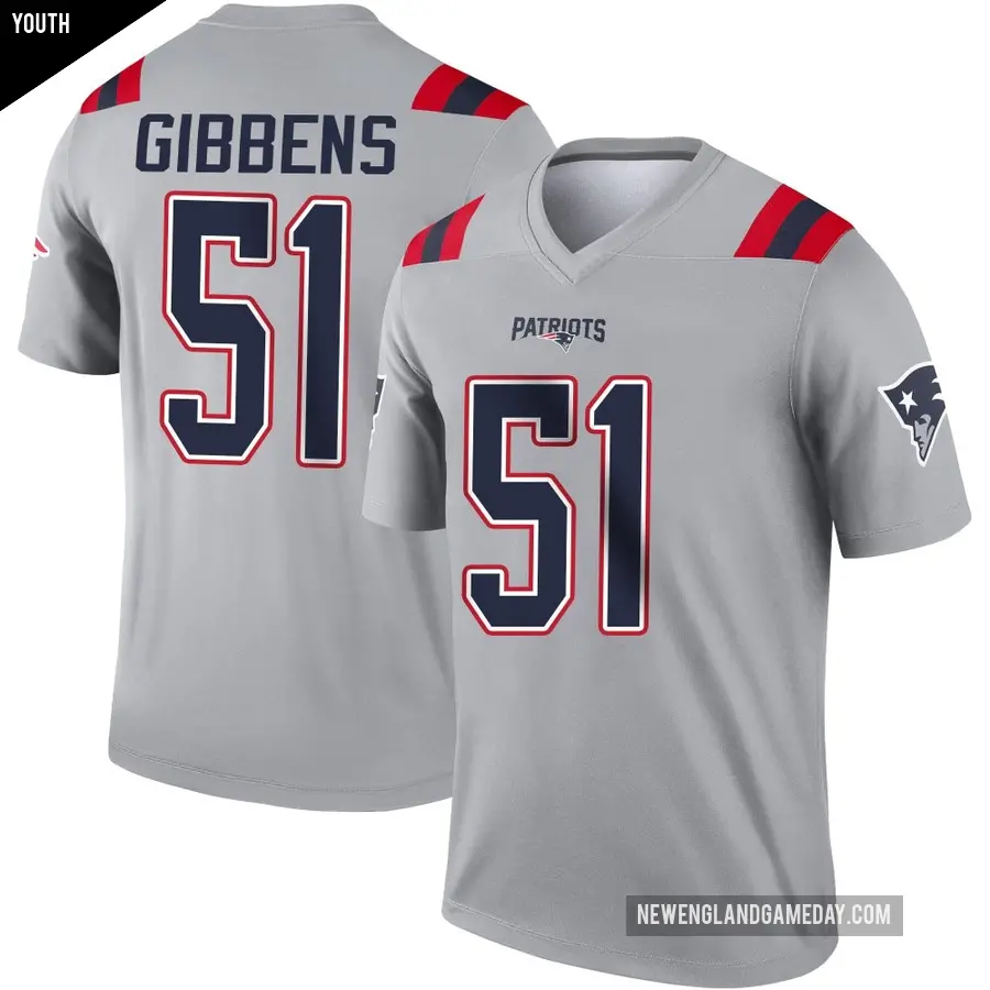 Youth New England Patriots ＃51 Jack Gibbens Gray Legend Inverted Jersey