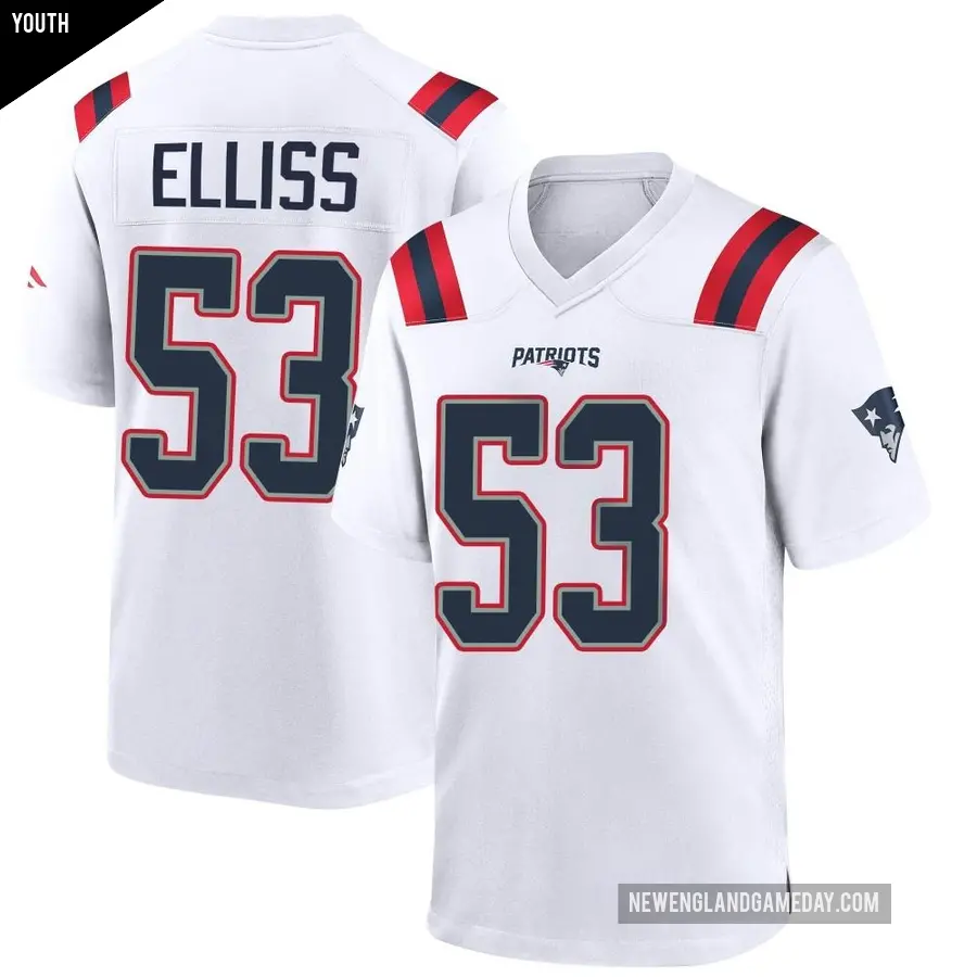 Youth New England Patriots ＃53 Christian Elliss White Game Jersey