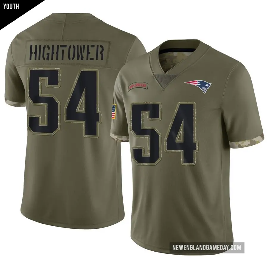 Youth New England Patriots ＃54 Dont'a Hightower Olive Limited 2022 Salute To Service Jersey
