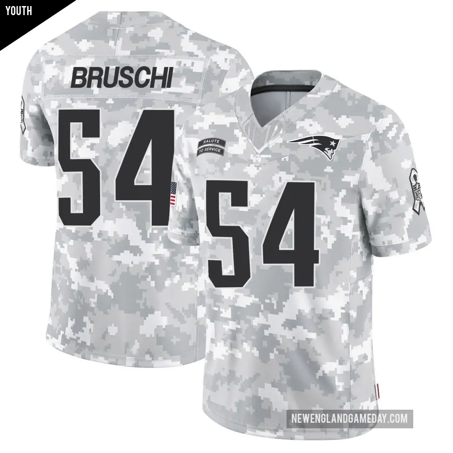 Youth New England Patriots ＃54 Tedy Bruschi Arctic Camo Limited 2024 Salute to Service Jersey