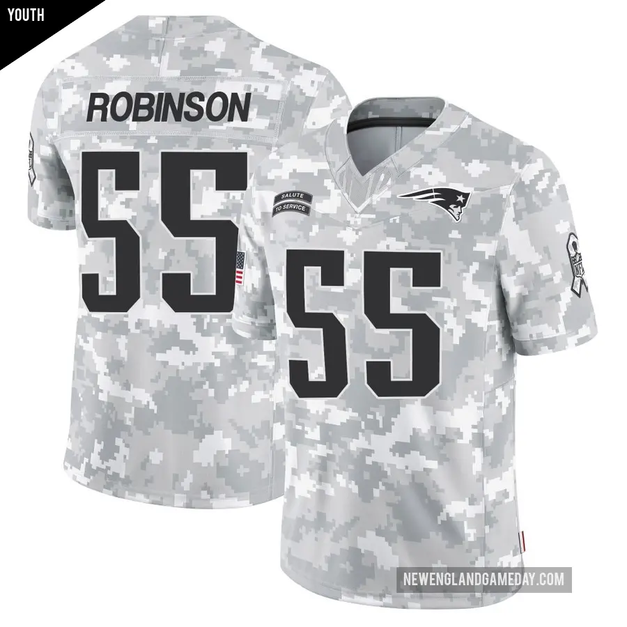 Youth New England Patriots ＃55 Tyrese Robinson Arctic Camo Limited 2024 Salute to Service Jersey