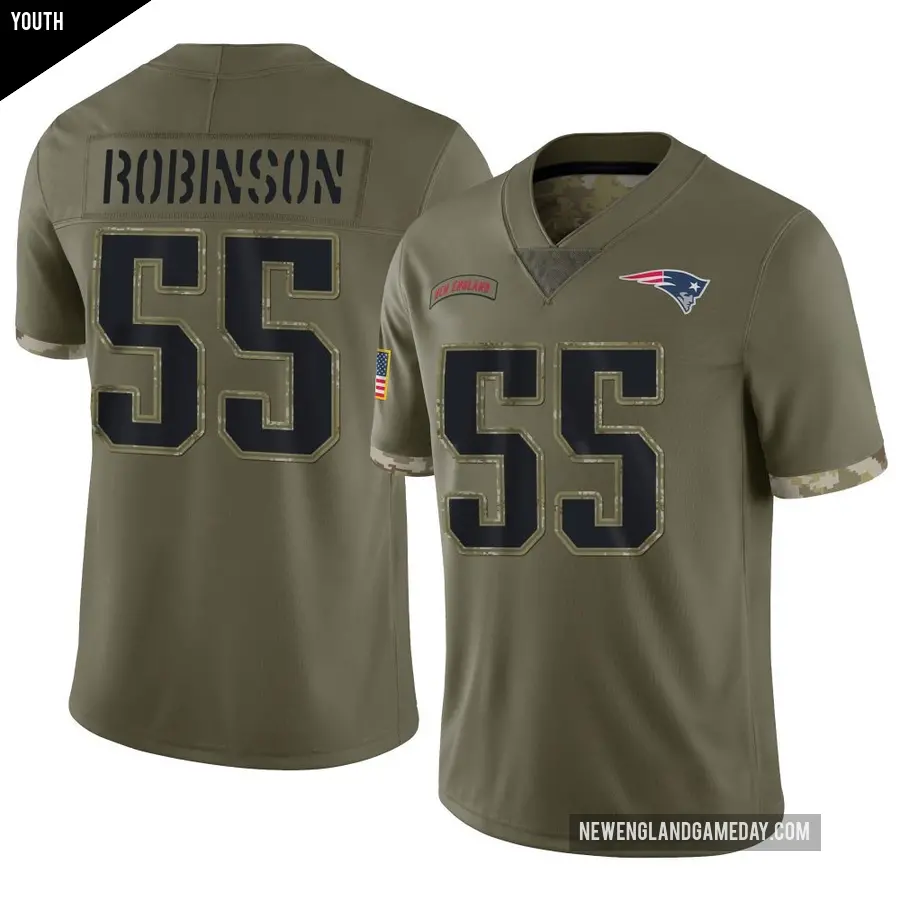 Youth New England Patriots ＃55 Tyrese Robinson Olive Limited 2022 Salute To Service Jersey