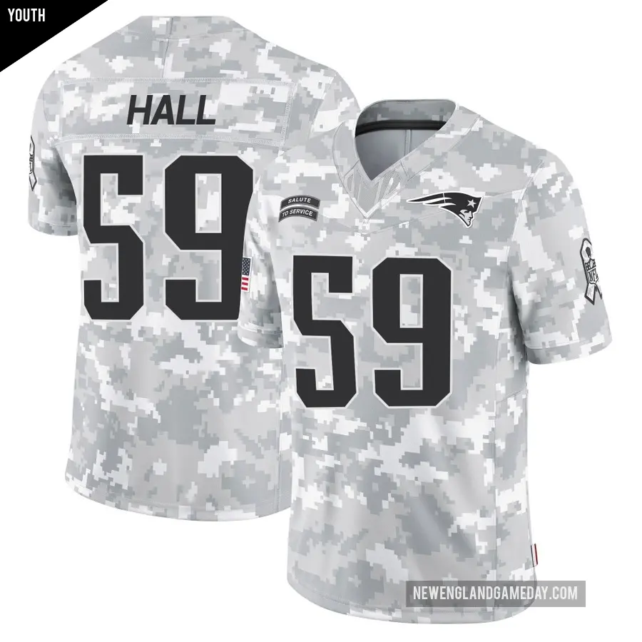 Youth New England Patriots ＃59 Terez Hall Arctic Camo Limited 2024 Salute to Service Jersey