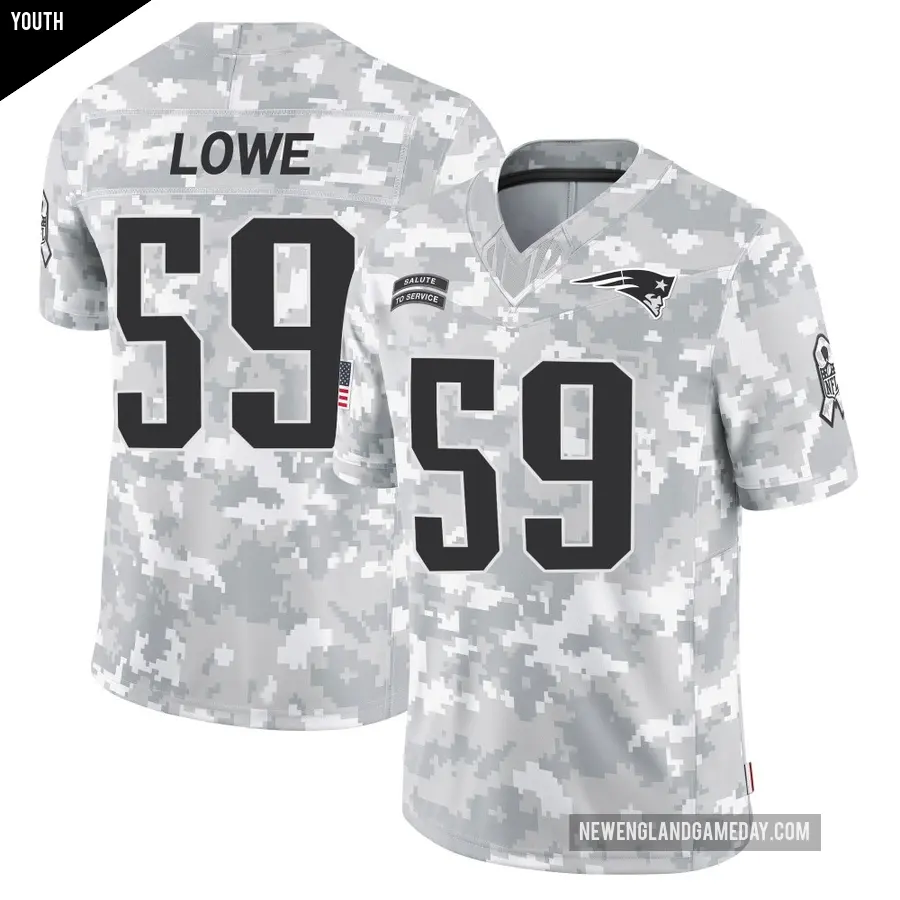 Youth New England Patriots ＃59 Vederian Lowe Arctic Camo Limited 2024 Salute to Service Jersey