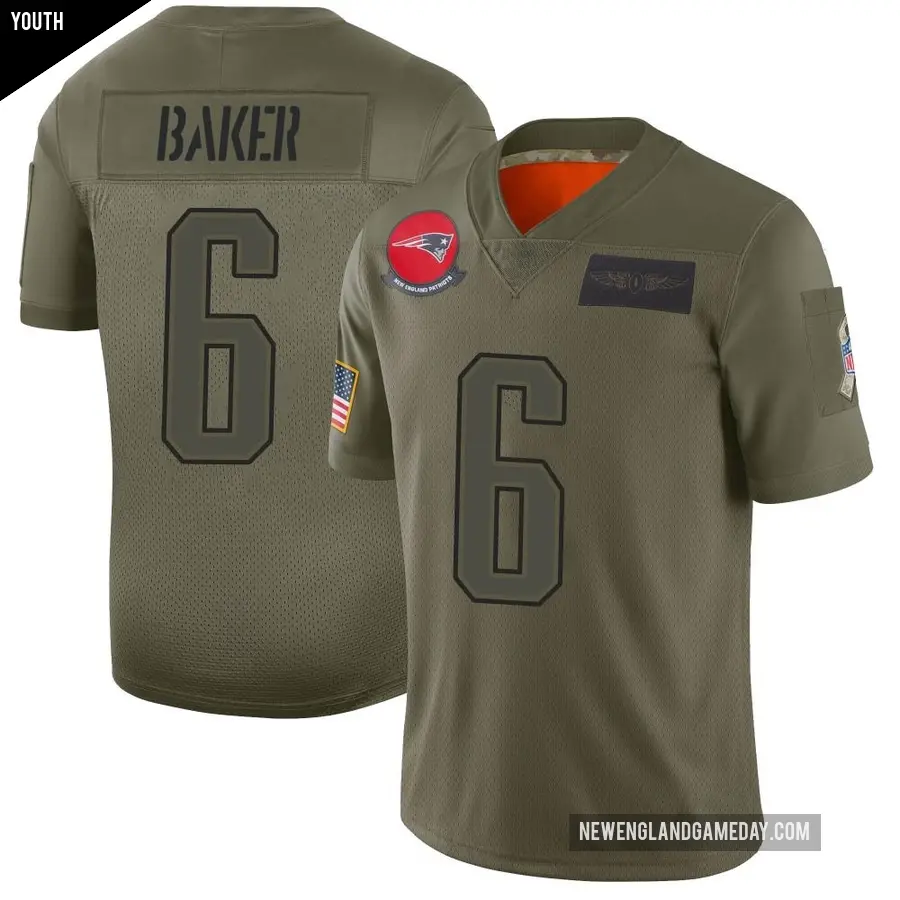 Youth New England Patriots ＃6 Javon Baker Camo Limited 2019 Salute to Service Jersey