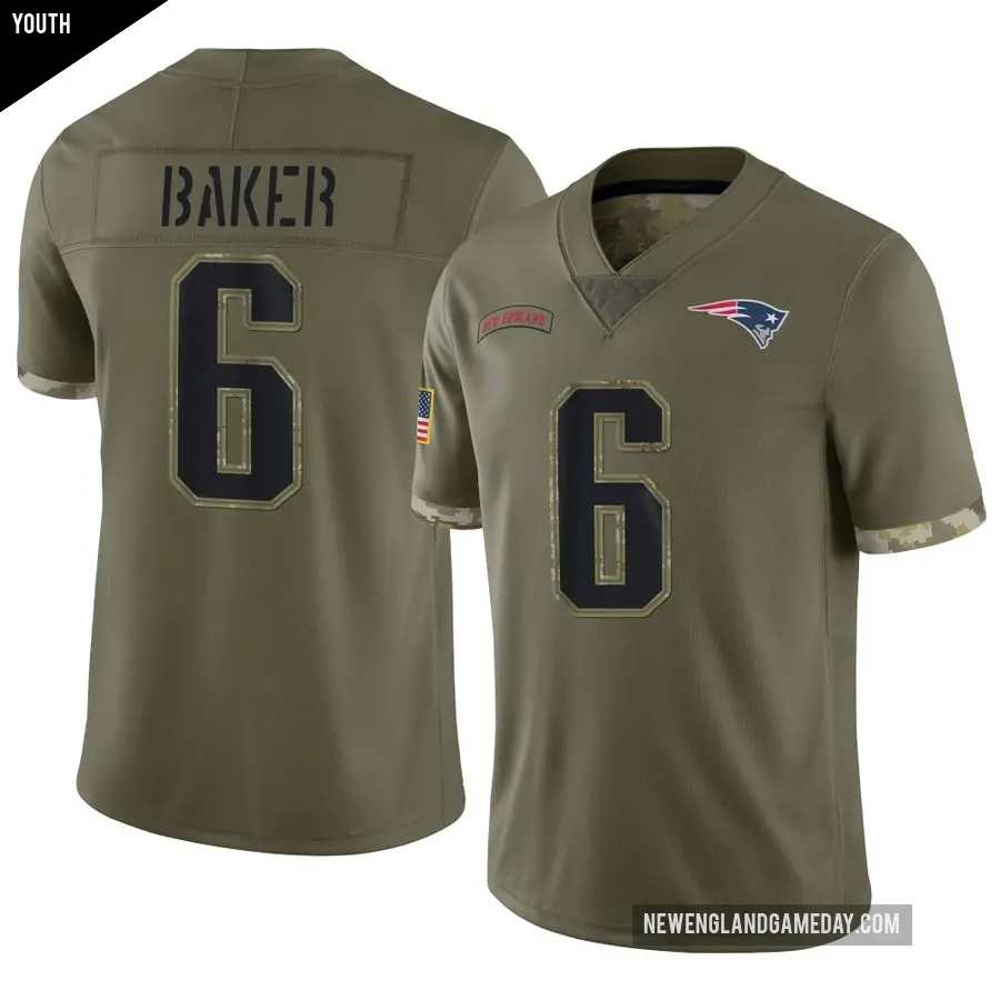 Youth New England Patriots ＃6 Javon Baker Olive Limited 2022 Salute To Service Jersey