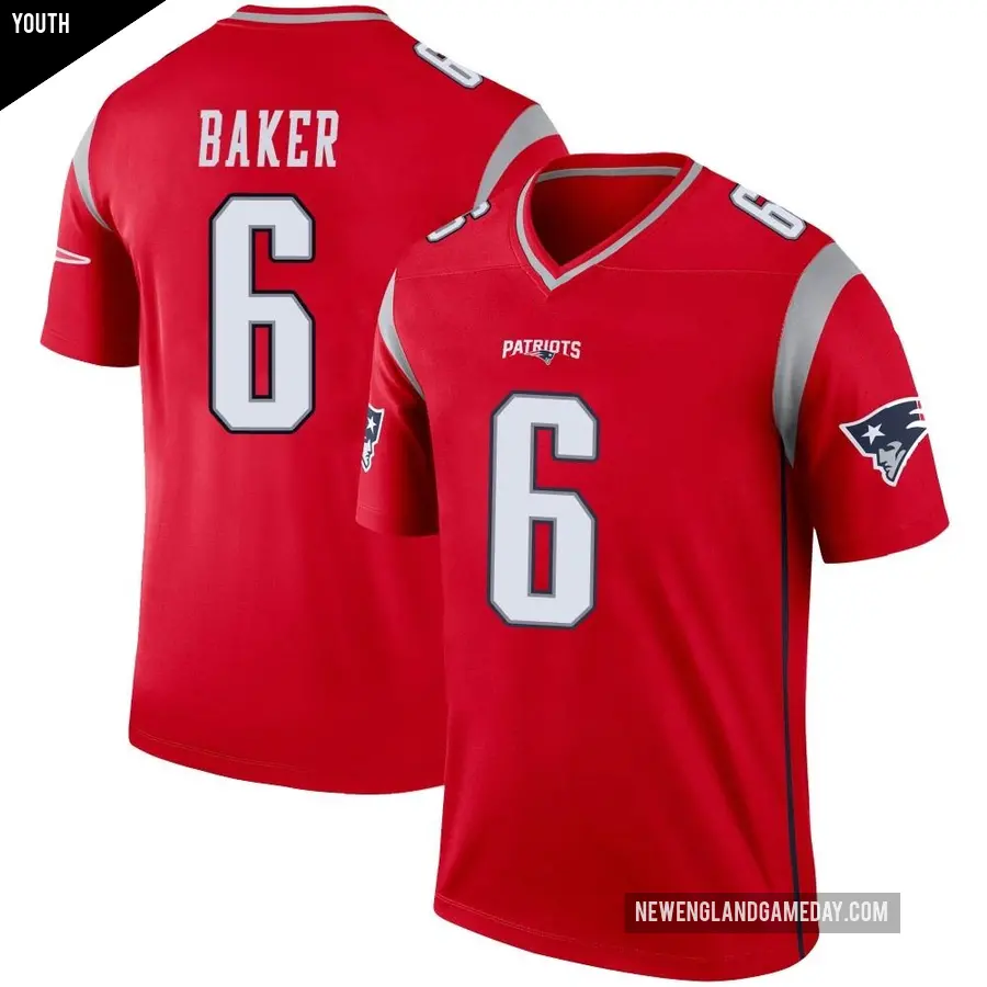 Youth New England Patriots ＃6 Javon Baker Red Legend Inverted Jersey