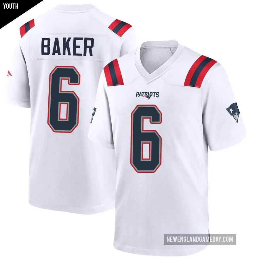 Youth New England Patriots ＃6 Javon Baker White Game Jersey
