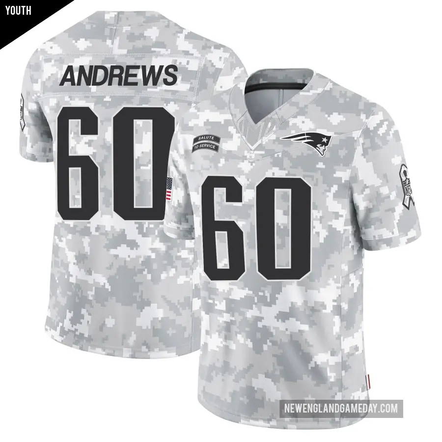 Youth New England Patriots ＃60 David Andrews Arctic Camo Limited 2024 Salute to Service Jersey