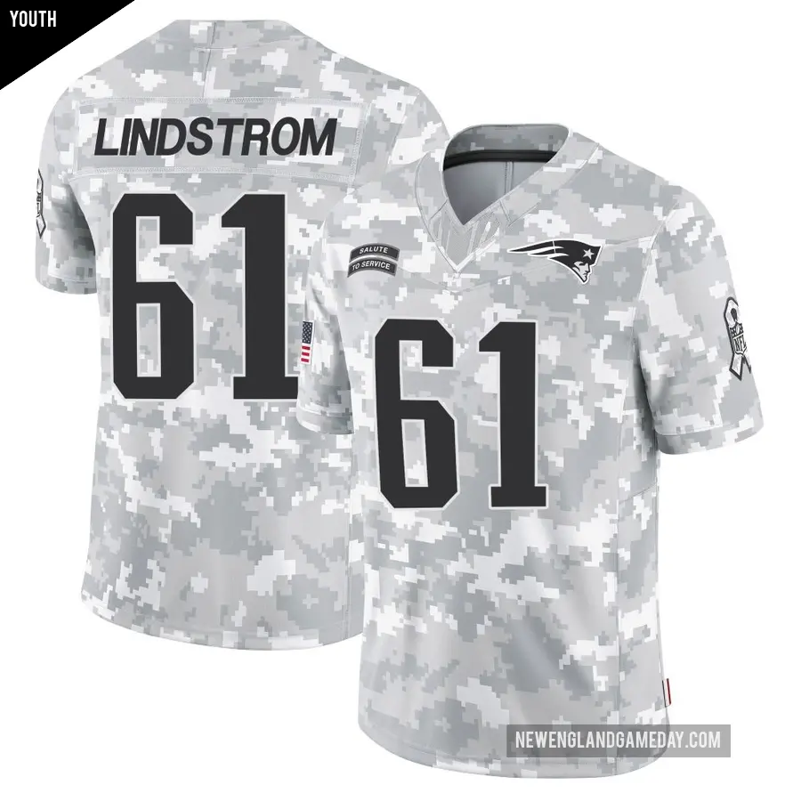 Youth New England Patriots ＃61 Alec Lindstrom Arctic Camo Limited 2024 Salute to Service Jersey