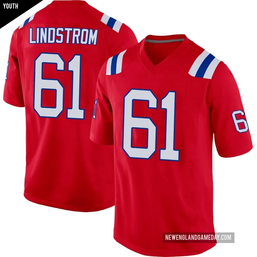Youth New England Patriots ＃61 Alec Lindstrom Red Game Alternate Jersey