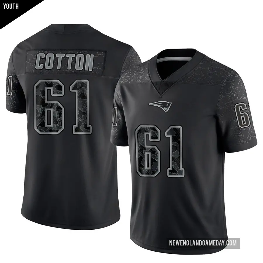 Youth New England Patriots ＃61 Lester Cotton Black Limited Reflective Jersey