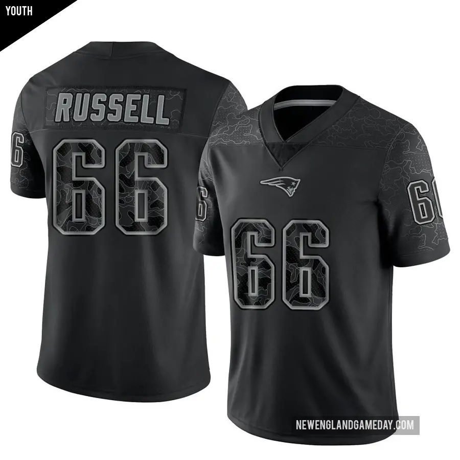 Youth New England Patriots ＃66 Jotham Russell Black Limited Reflective Jersey
