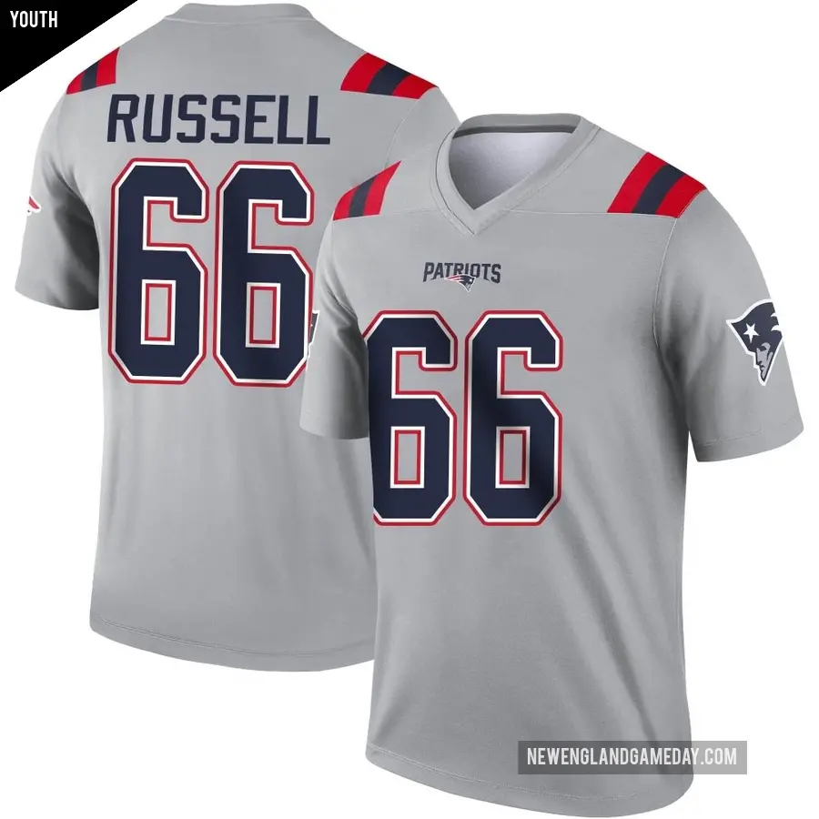 Youth New England Patriots ＃66 Jotham Russell Gray Legend Inverted Jersey