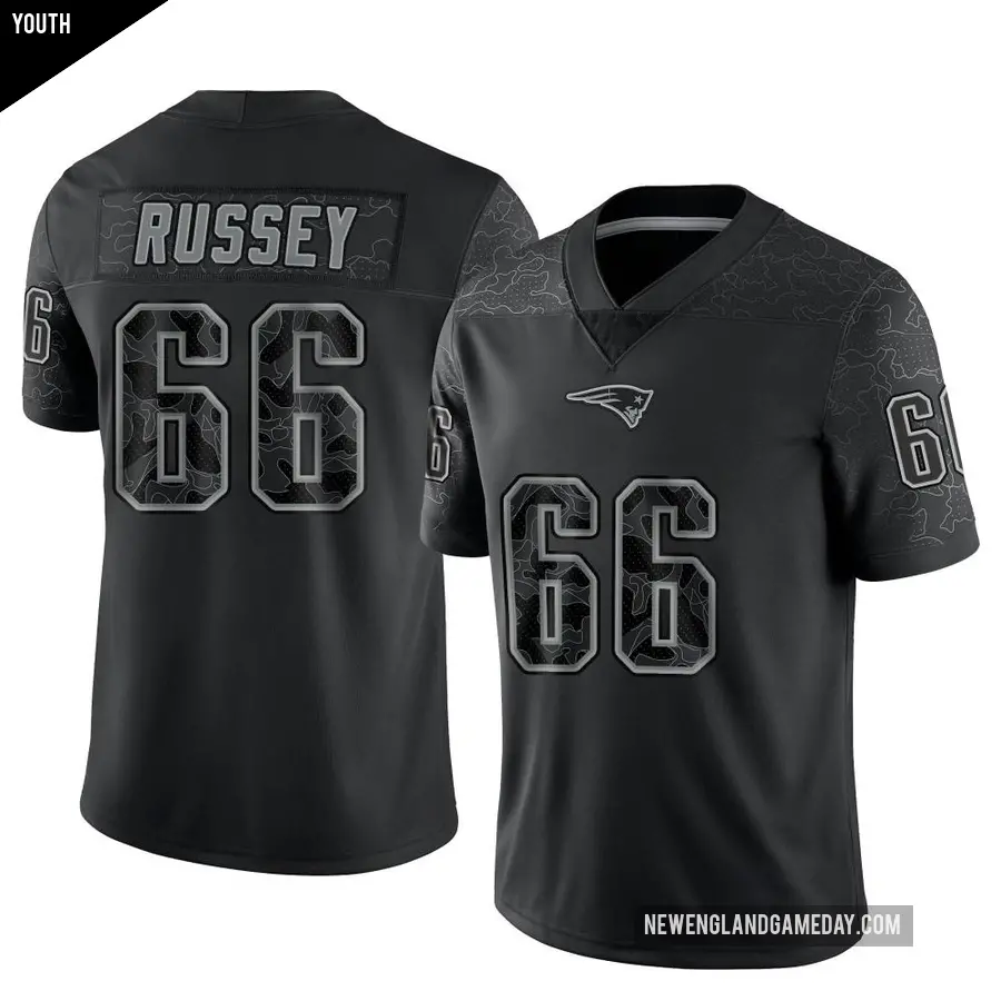 Youth New England Patriots ＃66 Kody Russey Black Limited Reflective Jersey