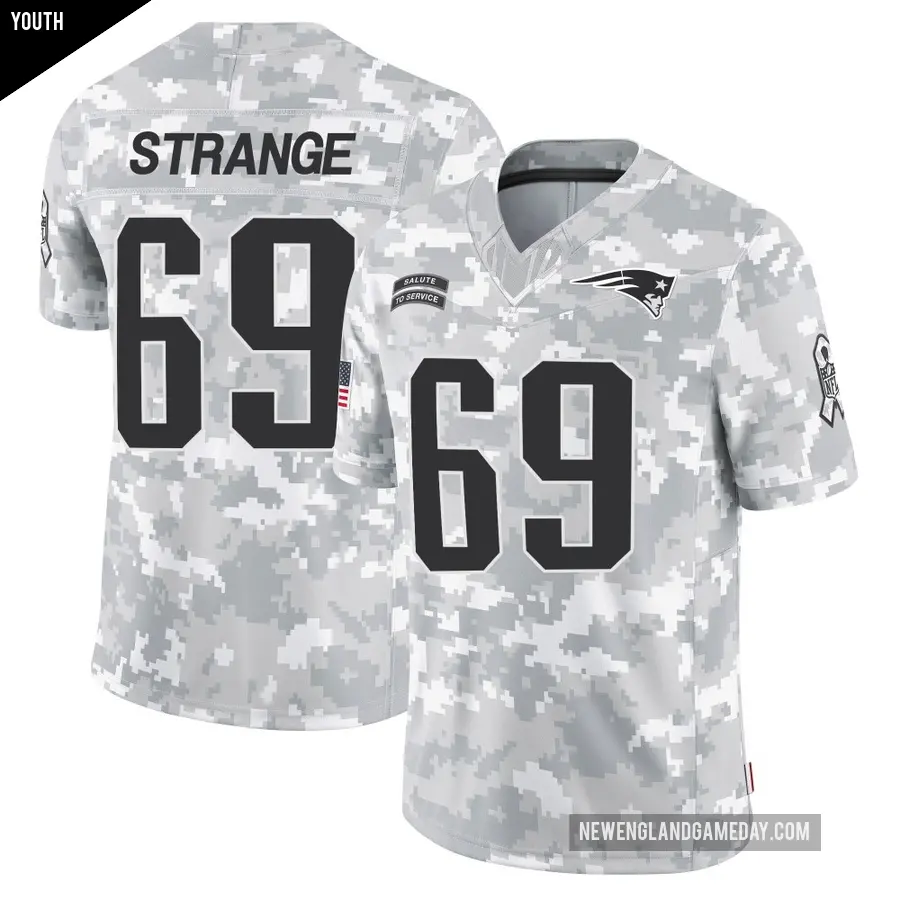 Youth New England Patriots ＃69 Cole Strange Arctic Camo Limited 2024 Salute to Service Jersey