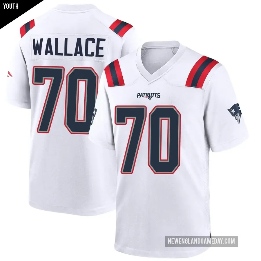 Youth New England Patriots ＃70 Caedan Wallace White Game Jersey