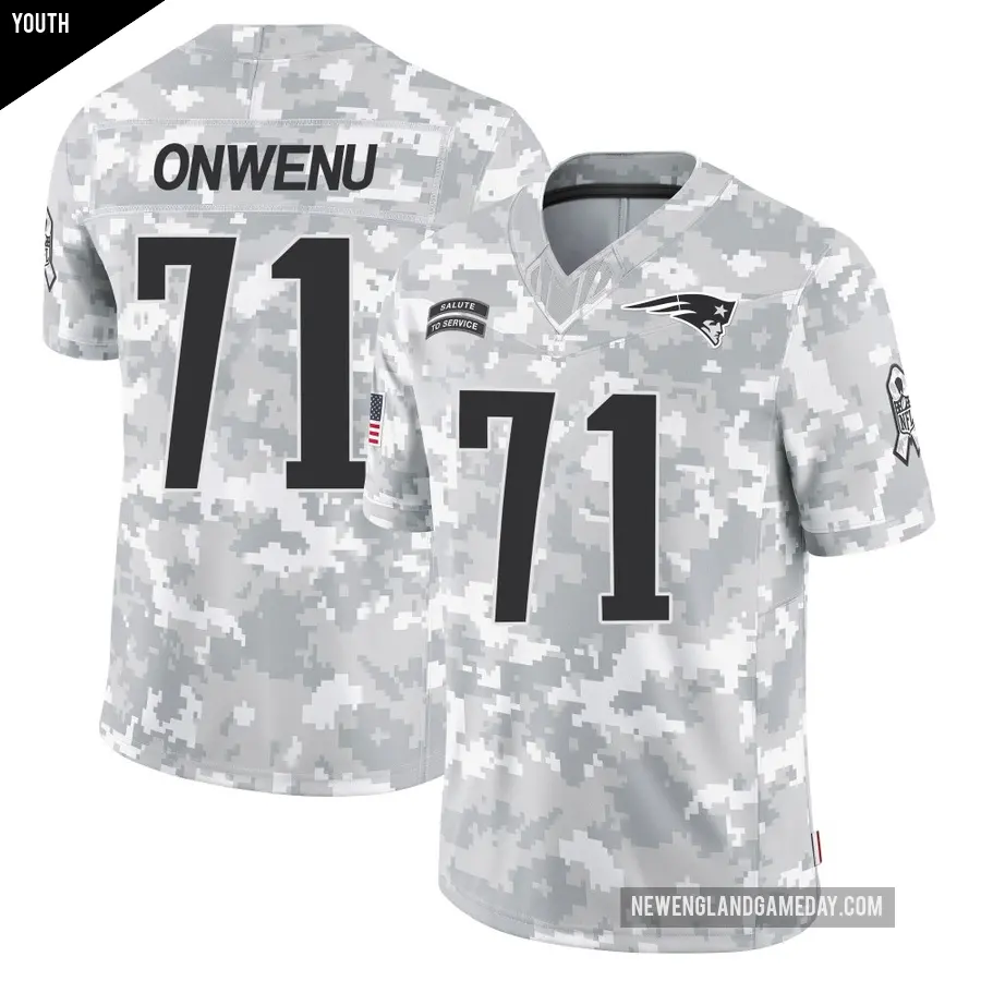 Youth New England Patriots ＃71 Mike Onwenu Arctic Camo Limited 2024 Salute to Service Jersey