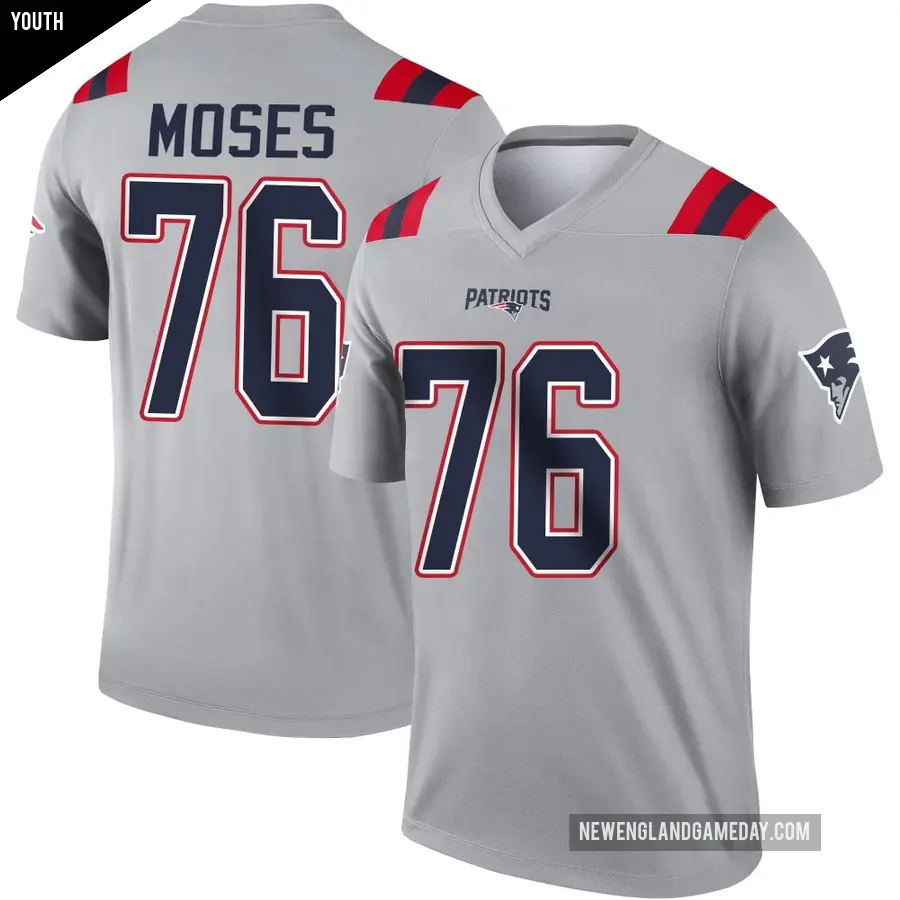 Youth New England Patriots ＃76 Morgan Moses Gray Legend Inverted Jersey
