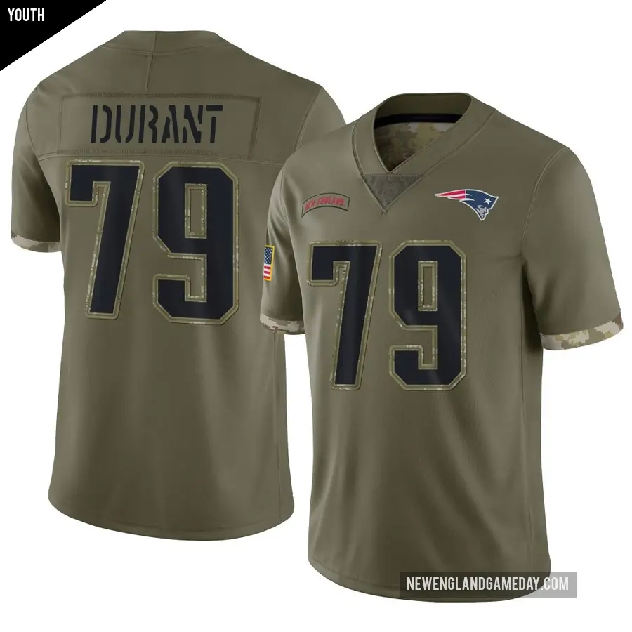 Youth New England Patriots ＃79 Yasir Durant Olive Limited 2022 Salute To Service Jersey