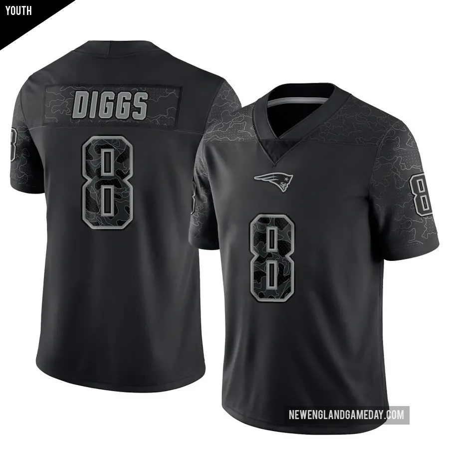 Youth New England Patriots ＃8 Stefon Diggs Black Limited Reflective Jersey