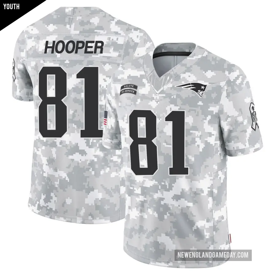 Youth New England Patriots ＃81 Austin Hooper Arctic Camo Limited 2024 Salute to Service Jersey