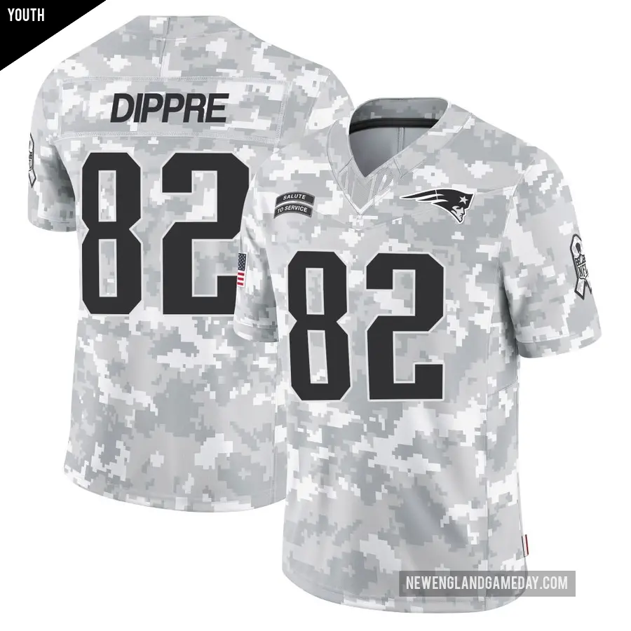 Youth New England Patriots ＃82 CJ Dippre Arctic Camo Limited 2024 Salute to Service Jersey