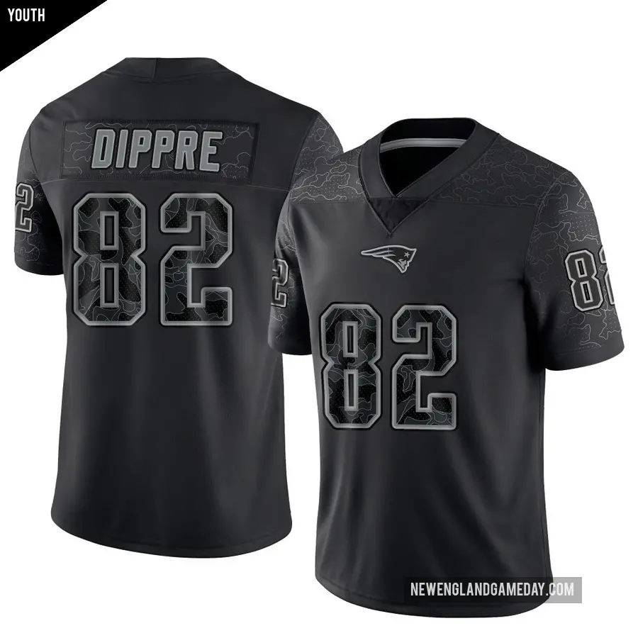 Youth New England Patriots ＃82 CJ Dippre Black Limited Reflective Jersey