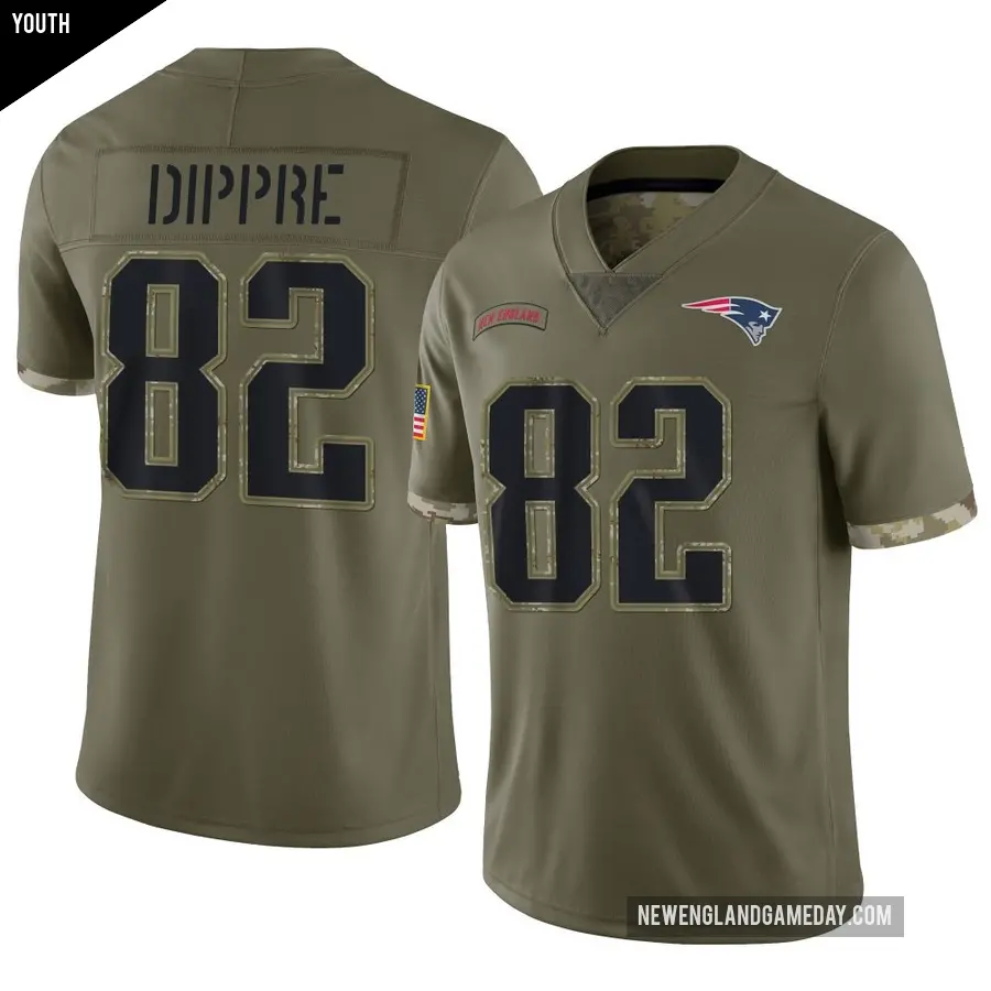 Youth New England Patriots ＃82 CJ Dippre Olive Limited 2022 Salute To Service Jersey