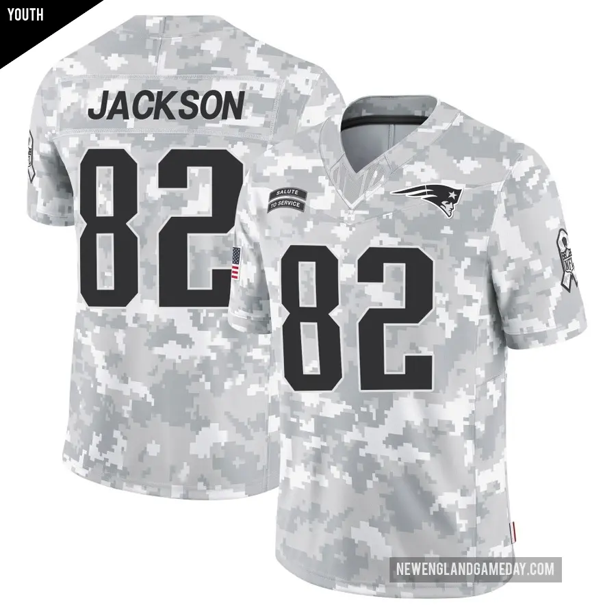 Youth New England Patriots ＃82 JaQuae Jackson Arctic Camo Limited 2024 Salute to Service Jersey