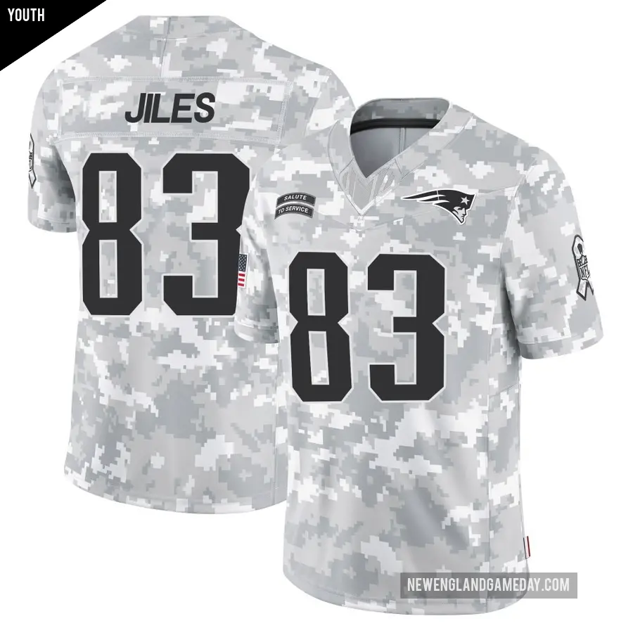 Youth New England Patriots ＃83 John Jiles Arctic Camo Limited 2024 Salute to Service Jersey