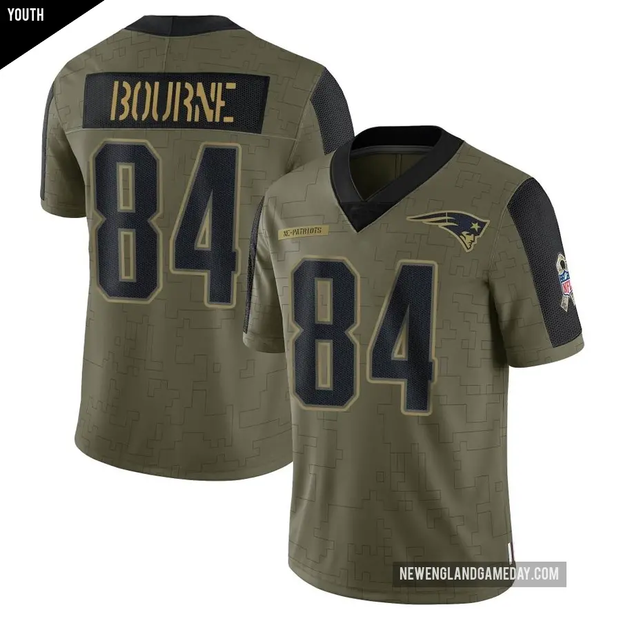 Youth New England Patriots ＃84 Kendrick Bourne Olive Limited 2021 Salute To Service Jersey