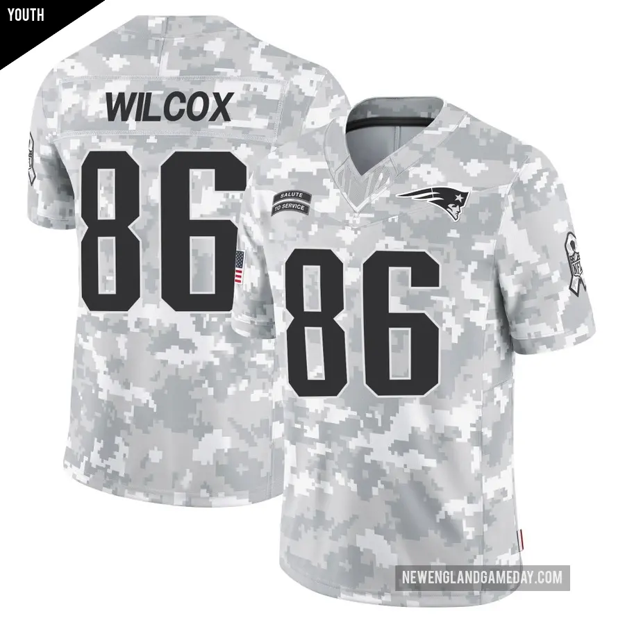 Youth New England Patriots ＃86 Mitchell Wilcox Arctic Camo Limited 2024 Salute to Service Jersey