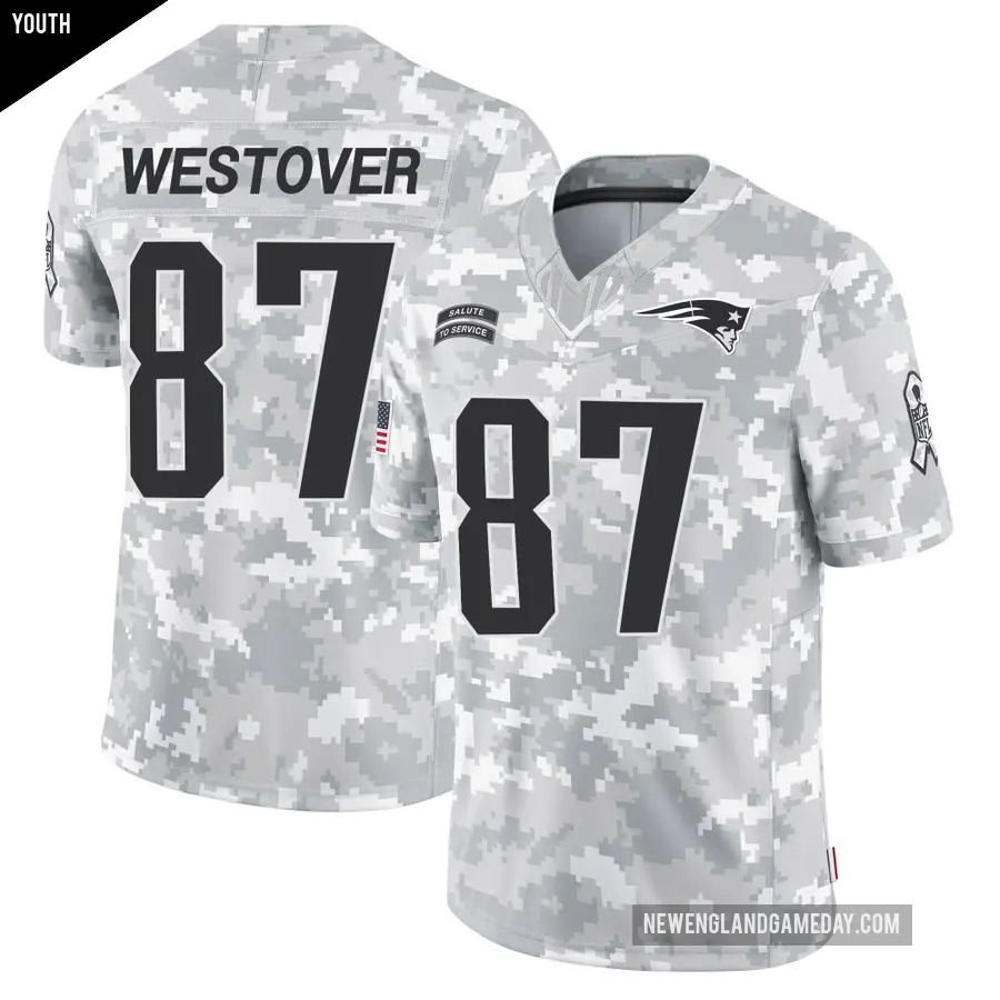 Youth New England Patriots ＃87 Jack Westover Arctic Camo Limited 2024 Salute to Service Jersey
