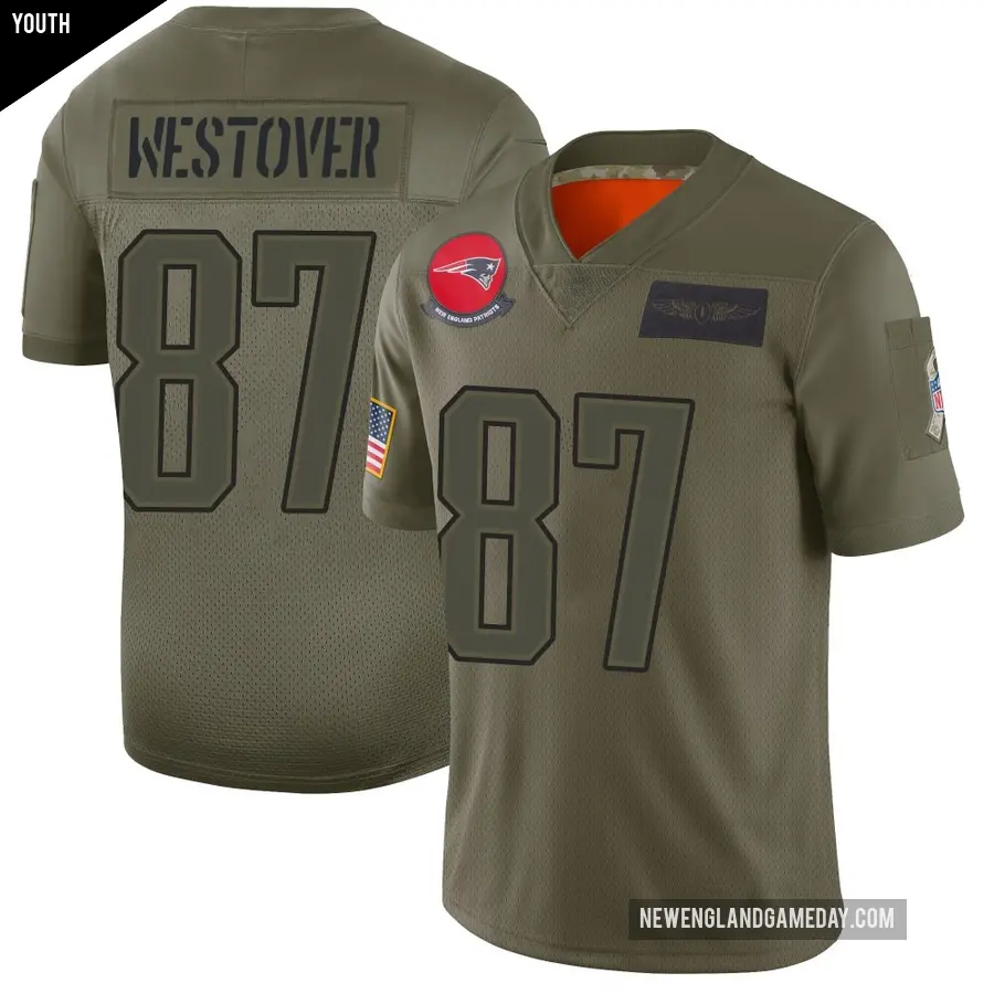 Youth New England Patriots ＃87 Jack Westover Camo Limited 2019 Salute to Service Jersey