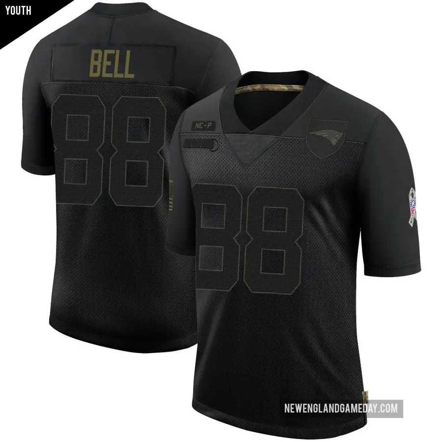 Youth New England Patriots ＃88 Jaheim Bell Black Limited 2020 Salute To Service Jersey